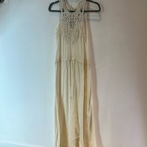 Ulla Johnson Ivory Cotton Crochet Fringe Bohemian Maxi Dress Small Med Festival